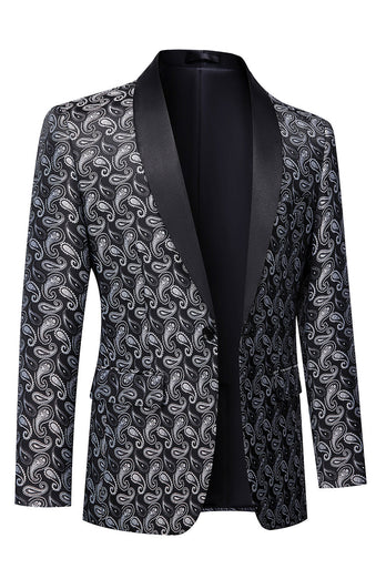 Black Shawl Lapel Print Men's Blazer