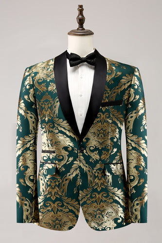 Dark Green Shawl Lapel One Button Jacquard Men's Prom Blazer