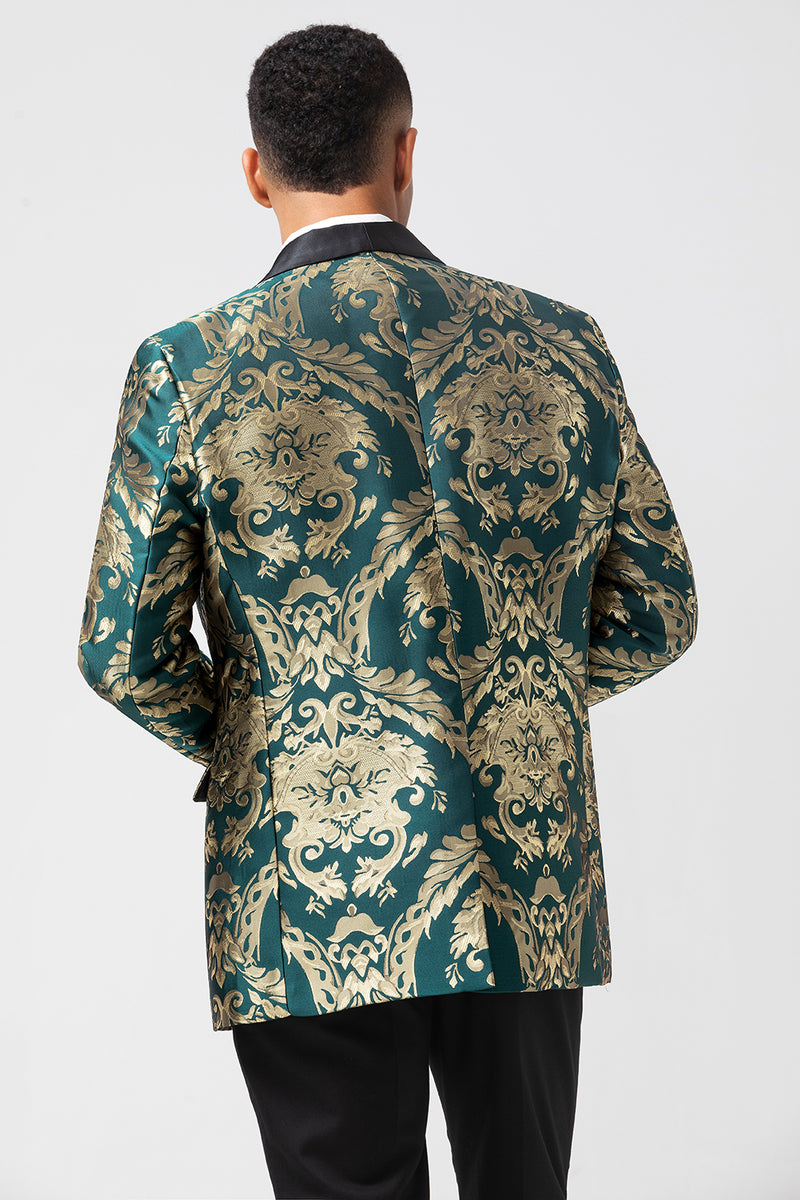 Load image into Gallery viewer, Shawl Lapel Dark Green One Button Jacquard Men&#39;s Blazer