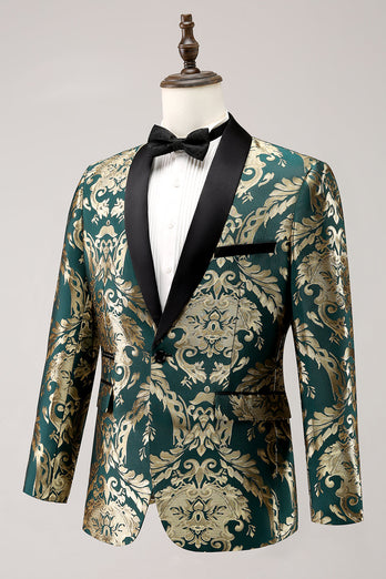 Dark Green Shawl Lapel One Button Jacquard Men's Prom Blazer