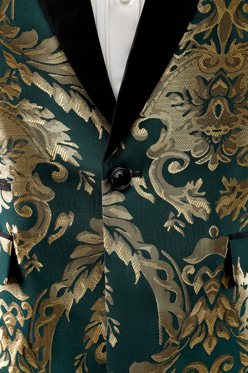 Load image into Gallery viewer, Dark Green Shawl Lapel One Button Jacquard Men&#39;s Prom Blazer