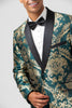 Load image into Gallery viewer, Shawl Lapel Dark Green One Button Jacquard Men&#39;s Blazer