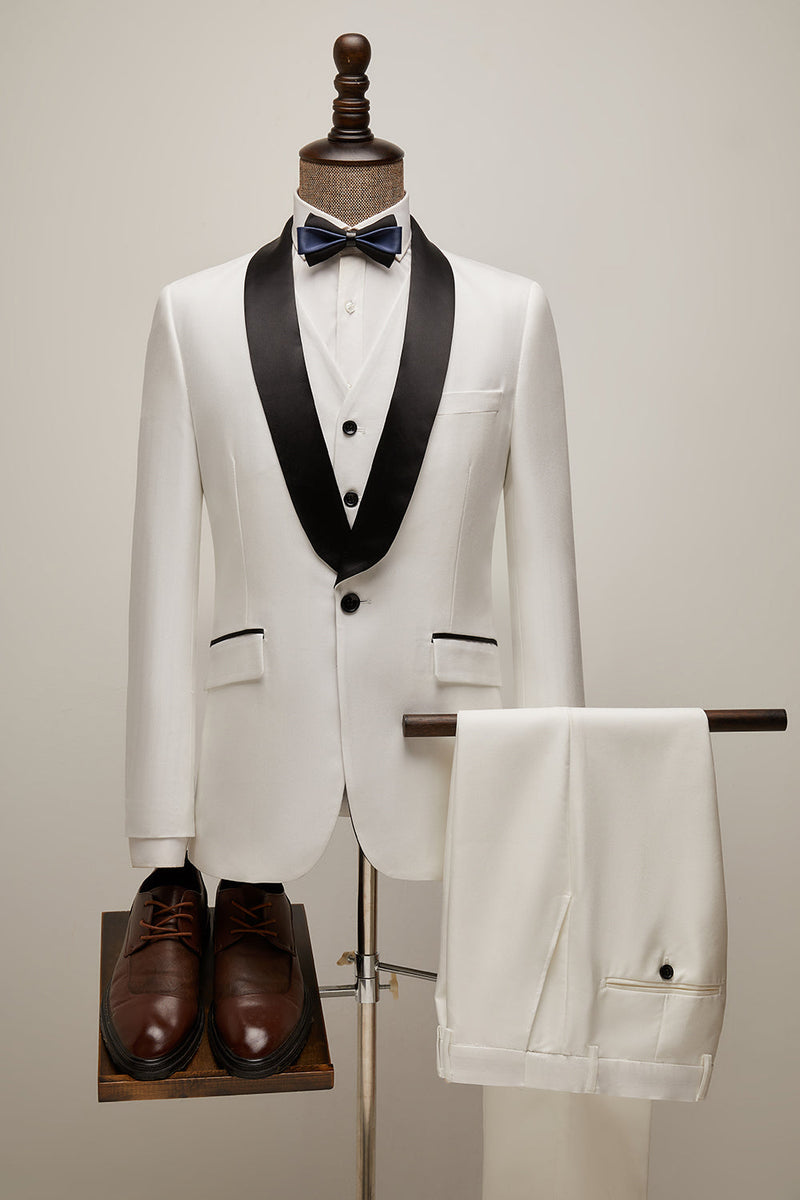 Load image into Gallery viewer, White Shawl Lapel 3 Pieces Men&#39;s Suits