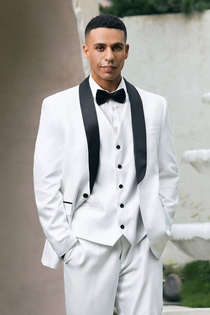 Load image into Gallery viewer, White One Button Shawl Lapel 3 Pieces Men&#39;s Wedding Suits