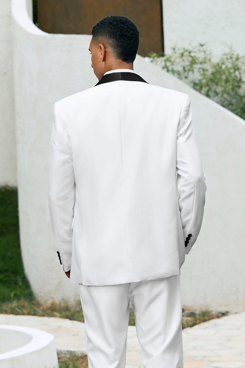 Load image into Gallery viewer, White One Button Shawl Lapel 3 Pieces Men&#39;s Wedding Suits