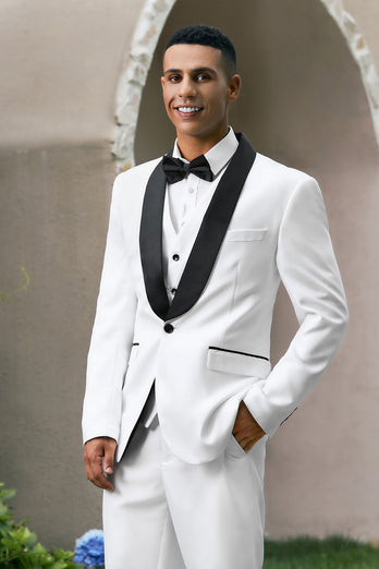 White One Button Shawl Lapel 3 Pieces Men's Wedding Suits