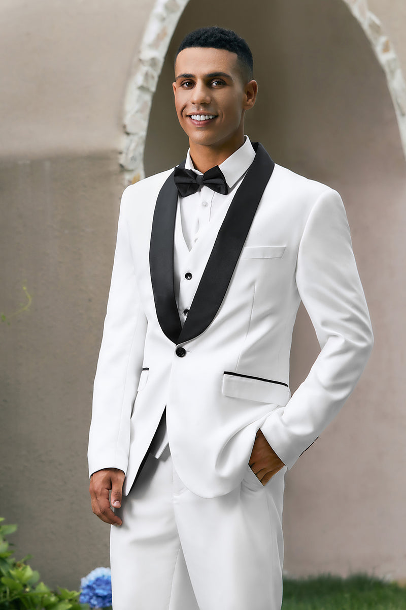 Load image into Gallery viewer, White One Button Shawl Lapel 3 Pieces Men&#39;s Wedding Suits