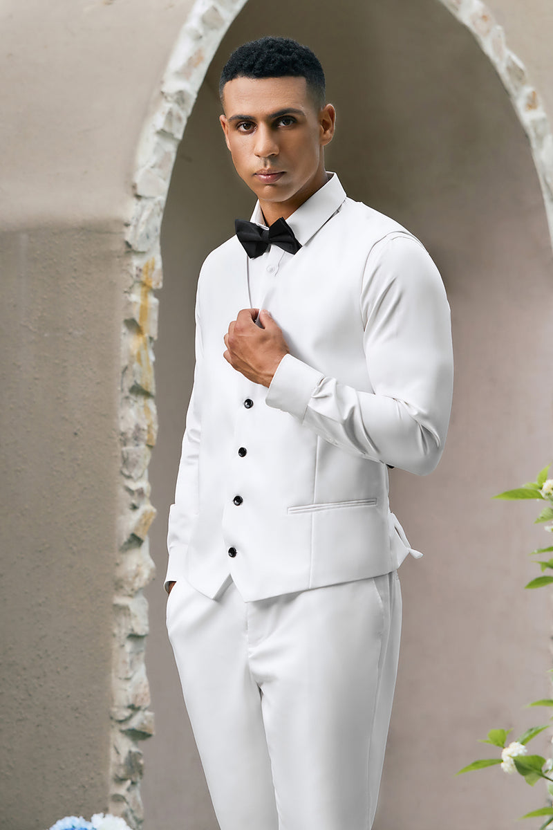 Load image into Gallery viewer, White One Button Shawl Lapel 3 Pieces Men&#39;s Wedding Suits