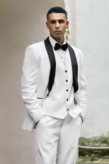 White One Button Shawl Lapel 3 Pieces Men's Wedding Suits