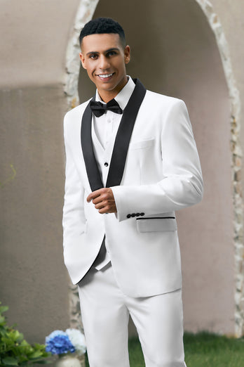 White One Button Shawl Lapel 3 Pieces Men's Wedding Suits