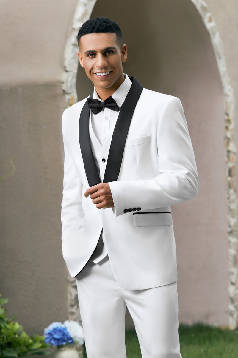 Load image into Gallery viewer, White One Button Shawl Lapel 3 Pieces Men&#39;s Wedding Suits