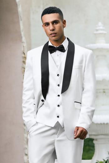 White One Button Shawl Lapel 3 Pieces Men's Wedding Suits