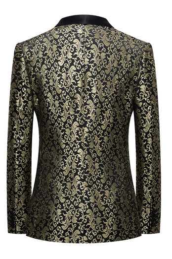 Golden Jacquard Shawl Lapel Men's Blazer