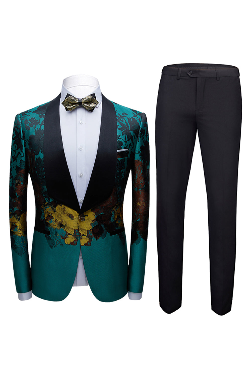 Peacock Green 2 Pieces Jacquard Shawl Lapel Men's Suits