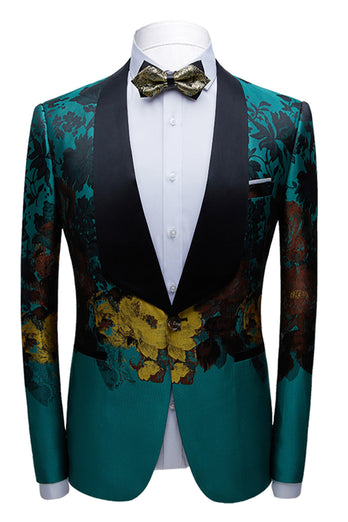 Peacock Green 2 Pieces Jacquard Shawl Lapel Men's Suits