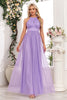 Load image into Gallery viewer, Sparkly Purple A Line Halter Long Prom Dress