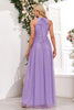 Load image into Gallery viewer, Sparkly Purple A Line Halter Long Prom Dress