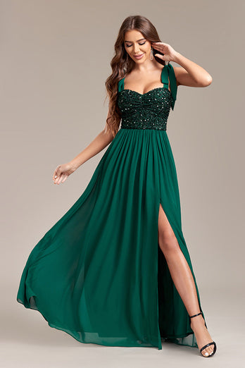 Sparkly Green Sequins Long Prom Dress With Slit