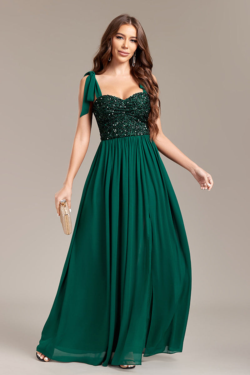 Load image into Gallery viewer, Sparkly Green Sequins Long Prom Dress With Slit