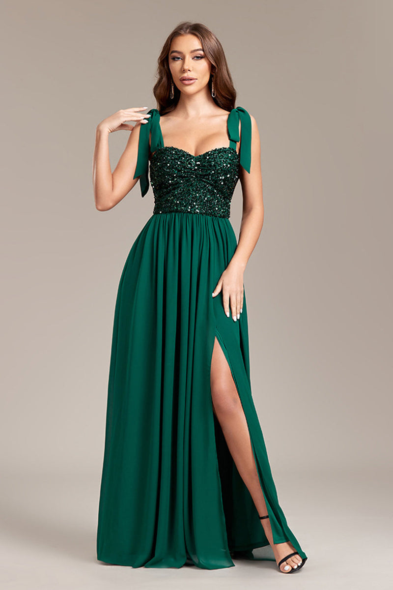 Load image into Gallery viewer, Sparkly Green Sequins Long Prom Dress With Slit