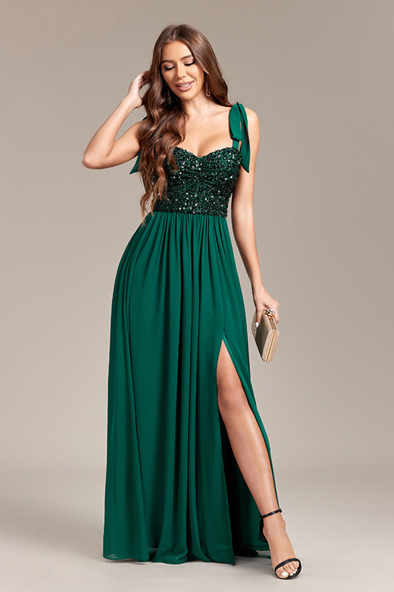 Load image into Gallery viewer, Sparkly Green Sequins Long Prom Dress With Slit