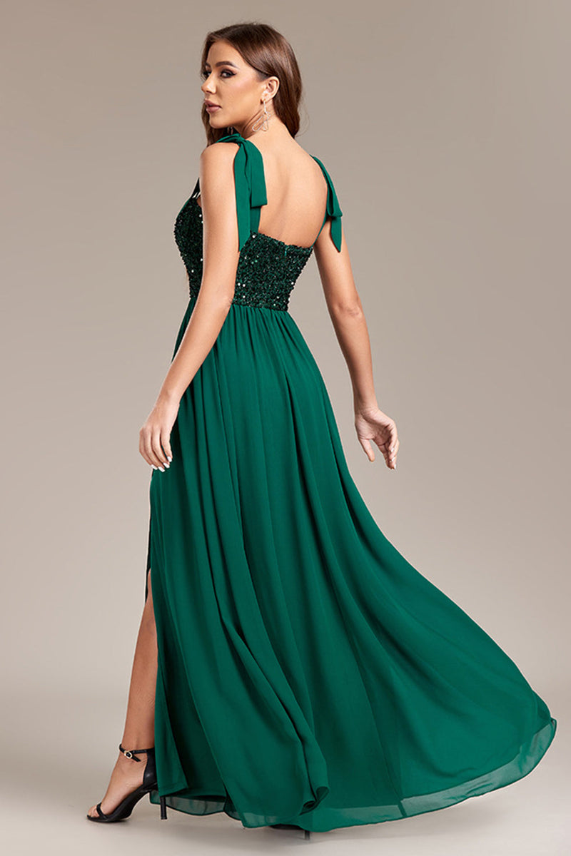 Load image into Gallery viewer, Sparkly Green Sequins Long Prom Dress With Slit