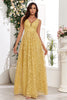 Load image into Gallery viewer, Yellow V-Neck Long Prom Dress With Appliques