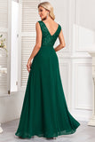 Sparkly Dark Green A Line Sequins Long Prom Dress with Ruffles