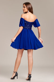 Sparkly Royal Blue Sequins Short Graduation Dress