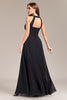 Load image into Gallery viewer, Black A Line Halter Long Prom Dress with Open Back