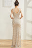 Load image into Gallery viewer, Sparkly Silver Mermaid V Neck Long Prom Dress