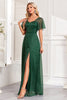 Load image into Gallery viewer, Sparkly Dark Green A Line Long Prom Dress With Slit