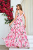 Load image into Gallery viewer, Pink Flower Print Pleated A Line Long Prom Dress with Slit