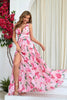 Load image into Gallery viewer, Pink Flower Print Pleated A Line Long Prom Dress with Slit