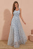 Load image into Gallery viewer, Sliver Grey A Line Floral Embroidery Long Prom Dress with Slit