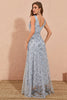 Load image into Gallery viewer, Sliver Grey A Line Floral Embroidery Long Prom Dress with Slit