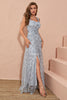 Load image into Gallery viewer, Sliver Grey A Line Floral Embroidery Long Prom Dress with Slit