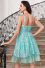 Load image into Gallery viewer, Sparkly Blue A Line Spaghetti Straps Sequins Tiered Short Graduation Dress