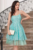 Load image into Gallery viewer, Sparkly Blue A Line Spaghetti Straps Sequins Tiered Short Graduation Dress