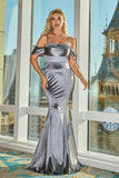 Grey Mermaid Off the Shoulder Long Prom Dress