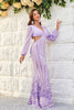 Load image into Gallery viewer, Purple Cut Out Sequins Long Sleeves Prom Dress with Lace-up Back