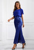 Load image into Gallery viewer, Sparkly Royal Blue Long Batwing Sleeves Mermaid Prom Dress