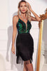 Load image into Gallery viewer, Sparkly Green Black Fringed Sequins Short Graduation Dress