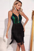 Load image into Gallery viewer, Sparkly Green Black Fringed Sequins Short Graduation Dress