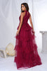 Load image into Gallery viewer, Burgundy Halter Tiered Tulle A Line Long Prom Dress