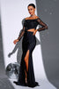 Load image into Gallery viewer, Black Cut Out Mermaid Off the Shoulder Appliques Long Sleeves Prom Dress with Slit