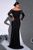 Load image into Gallery viewer, Black Cut Out Mermaid Off the Shoulder Appliques Long Sleeves Prom Dress with Slit