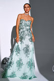 Sparkly Green A Line Sweetheart Long Prom Dress