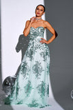 Sparkly Green A Line Sweetheart Long Prom Dress