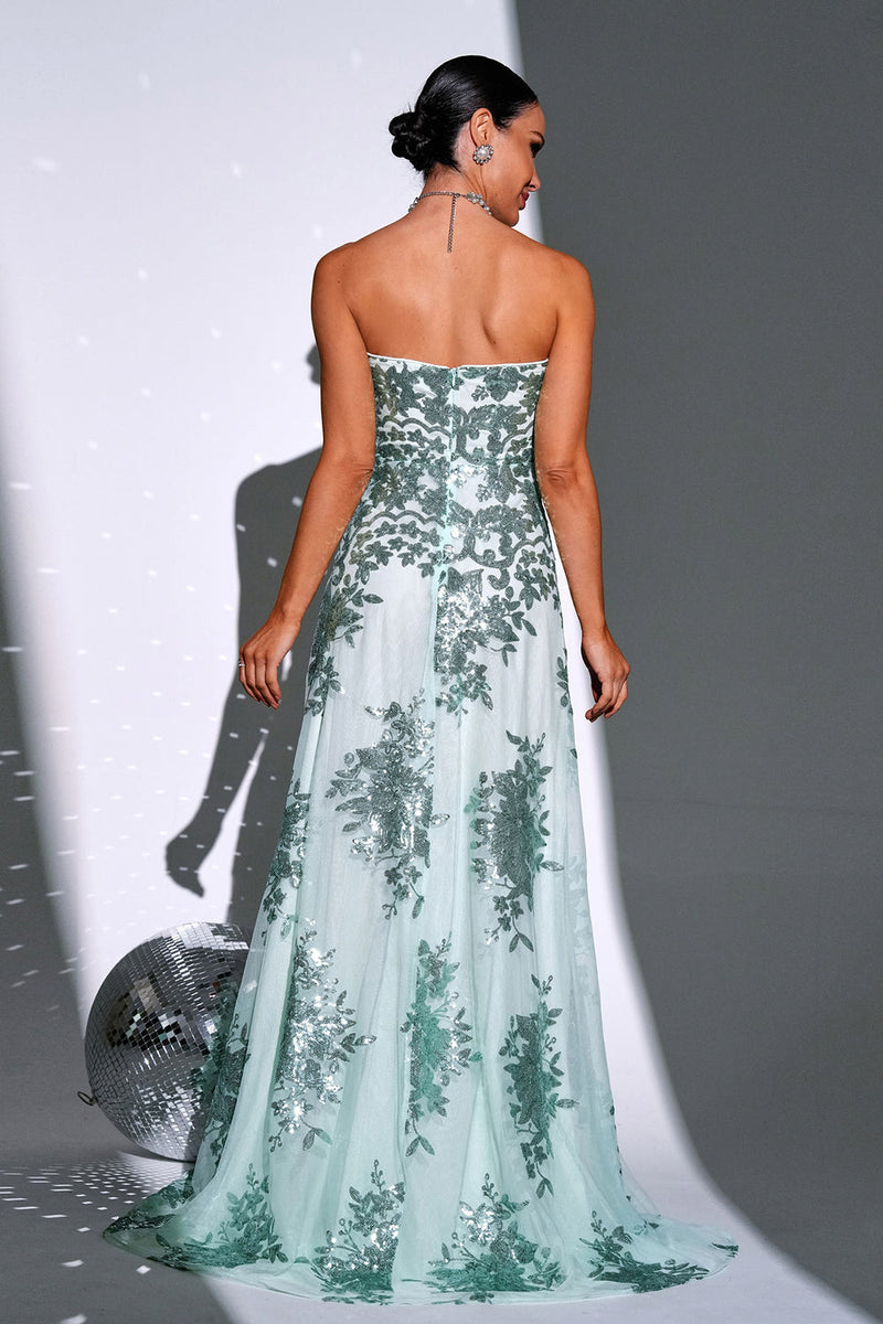 Load image into Gallery viewer, Sparkly Green A Line Sweetheart Long Prom Dress